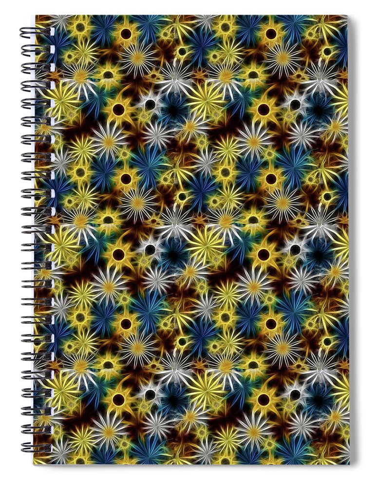 Blue Yellow White Daisies on Brown - Spiral Notebook