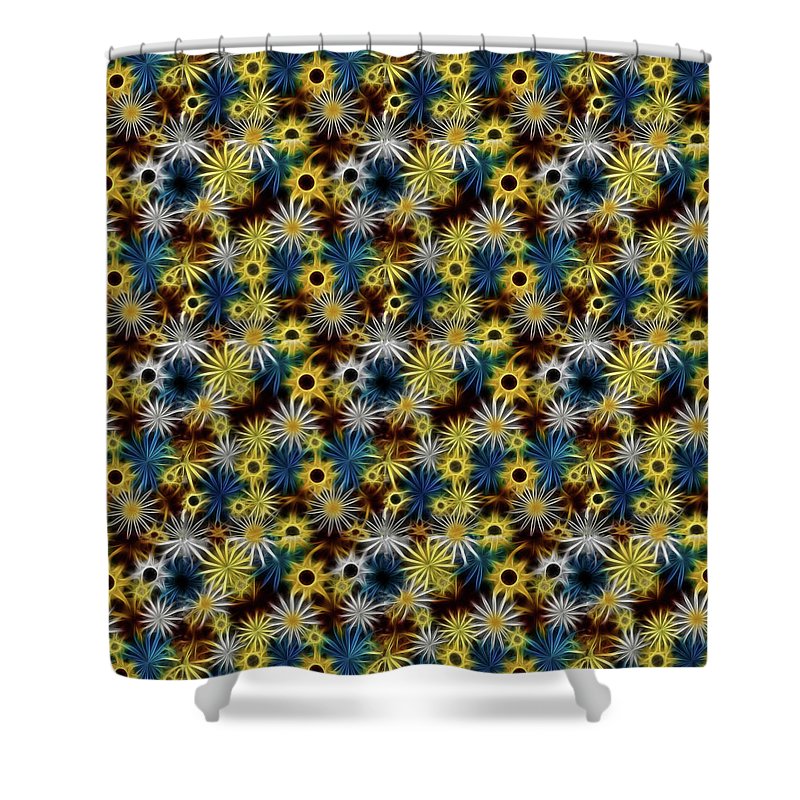 Blue Yellow White Daisies on Brown - Shower Curtain