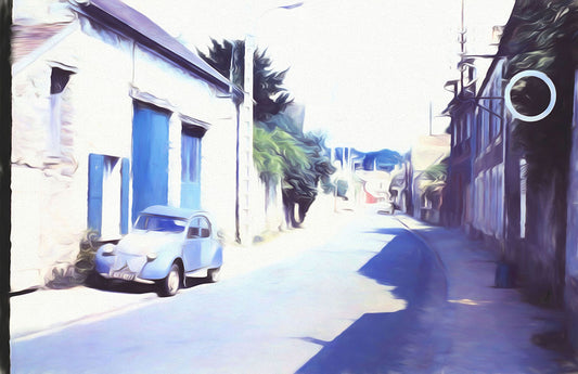 Vintage Travel Blue Car On The Street Digital Image Download