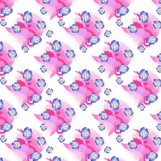 Blue Flowers On pink pattern Digital Image Download