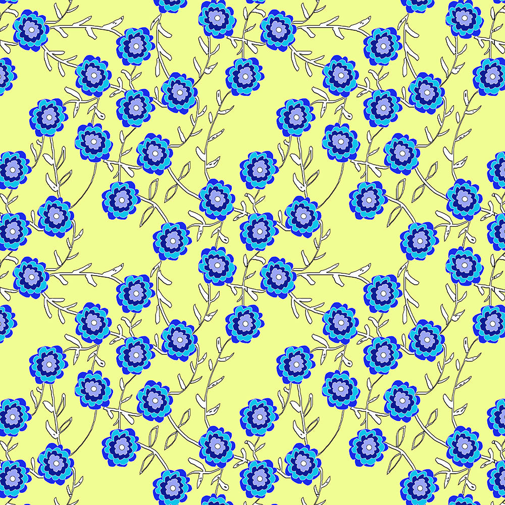 Blue Flowers on yellow Digital Image Download