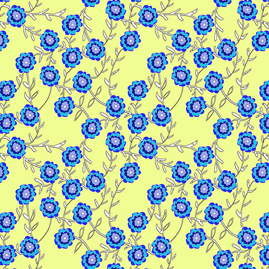 Blue Flowers on yellow Digital Image Download