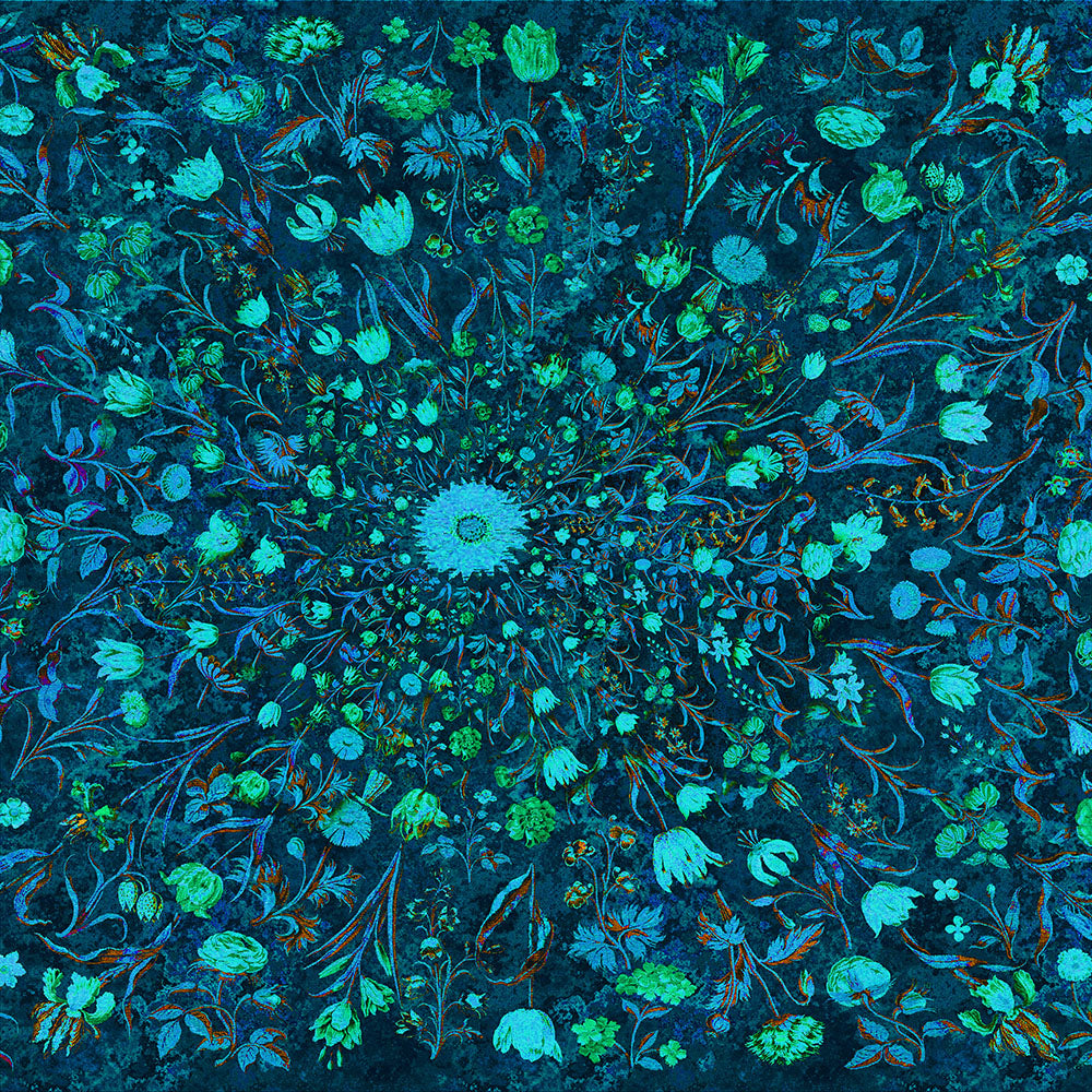 Blue Green Medieval Flowers Digital Image Download