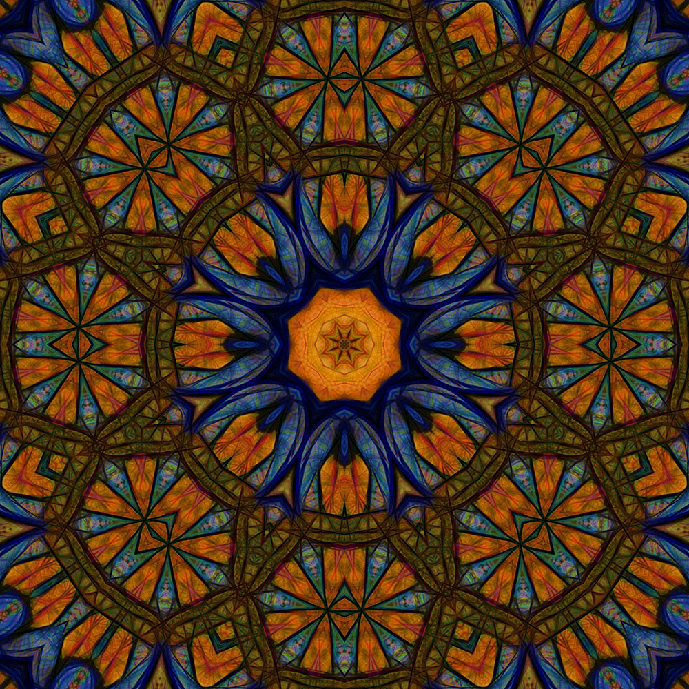 Blue Orange Sketchy Kaleidoscope Digital Image Download