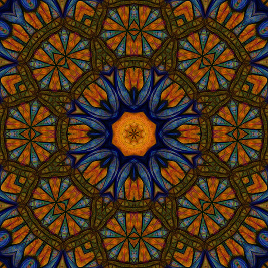 Blue Orange Sketchy Kaleidoscope Digital Image Download
