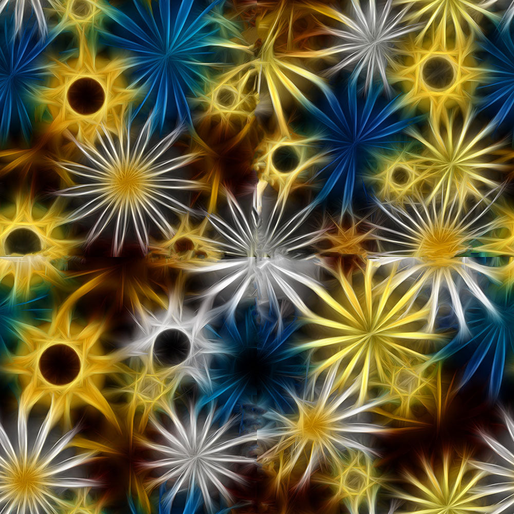 Blue and Yellow Glowing Daisies Digital Image Download