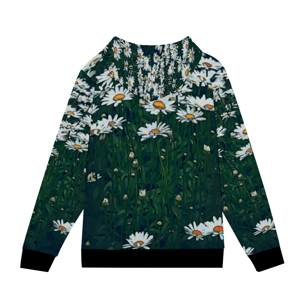 White Daisy Field Hooded Sweatshirt All Over Print Jackets with Plush