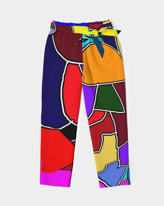 Crazy Color Abstract Women's Belted Tapered Pants
