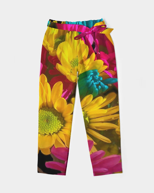 Bright Spring Daisies Women's Belted Tapered Pants