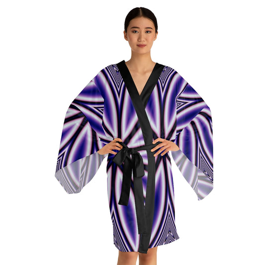 Blue Fractal Flower Kaleidoscope Long Sleeve Kimono Robe