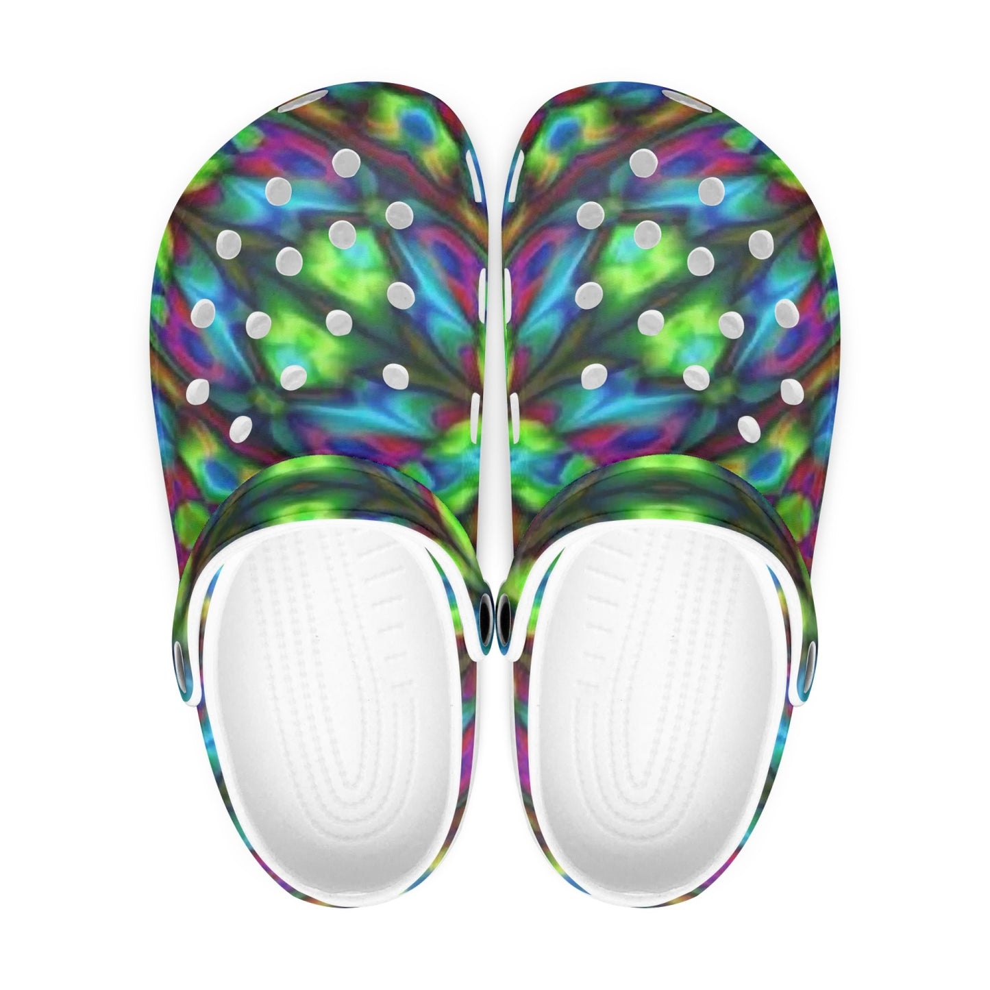 Blue and Green Kaleidoscope 413. All Over Printed Clogs