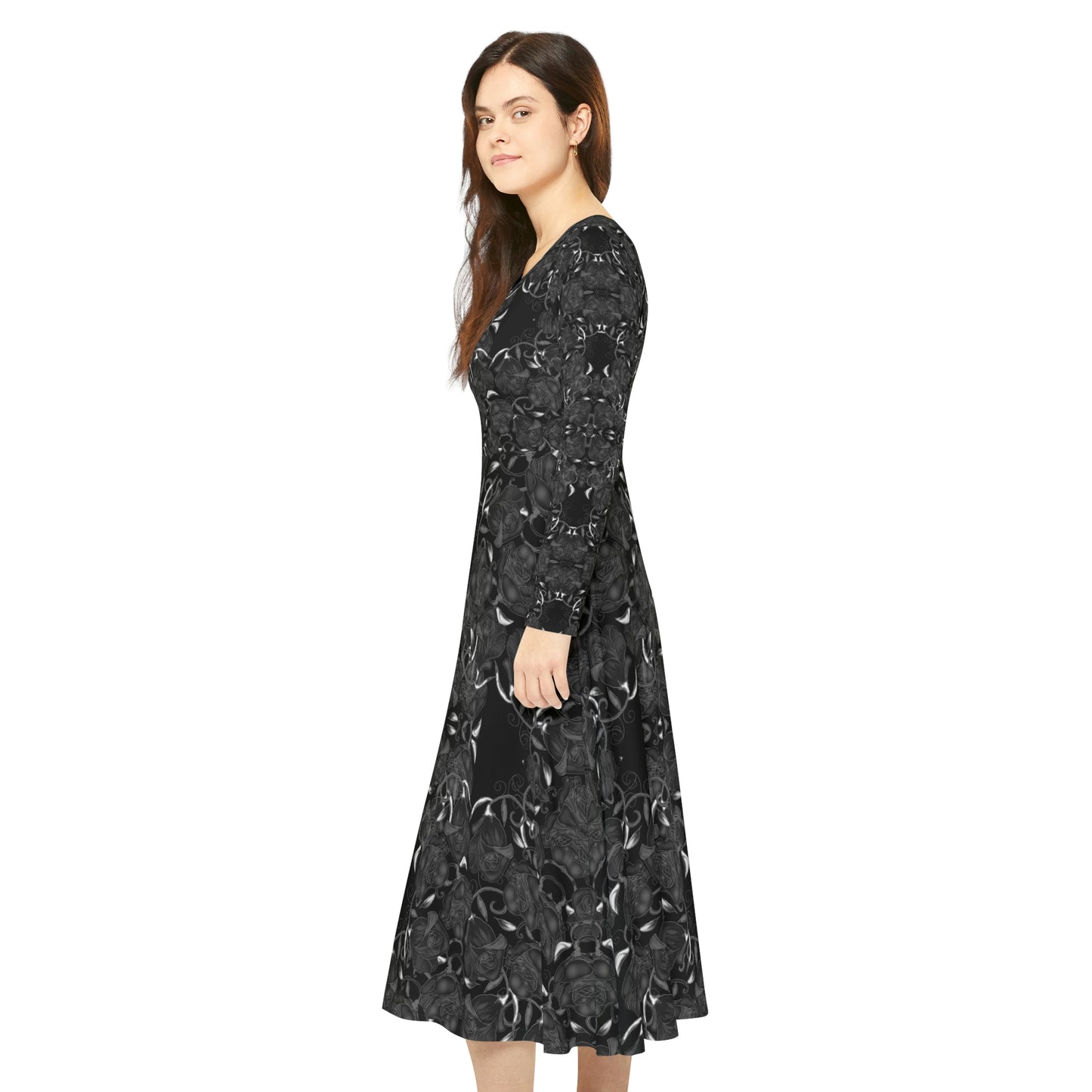 Black Roses Women's Long Sleeve Dance Dress