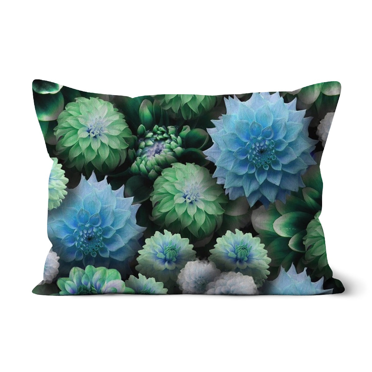 Blue Green Dahlias Cushion