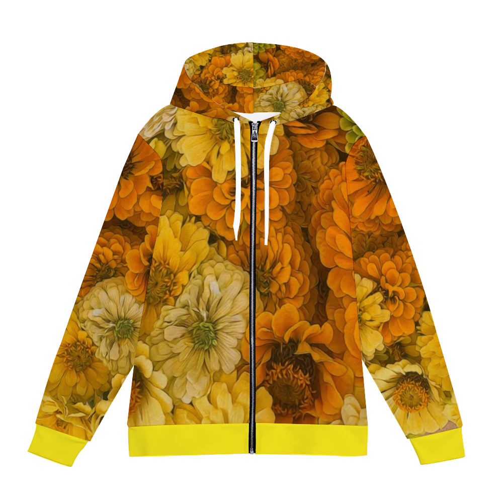 Yellow Zinnias Hooded Sweatshirt All Over Print Jackets with Plush