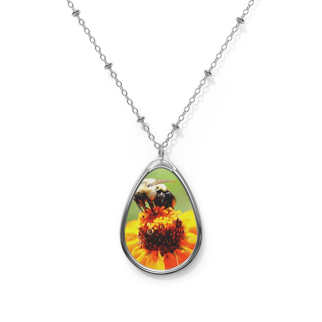 Bee On a Flower Oval Necklace