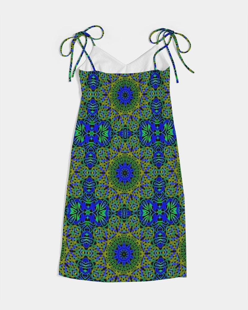 Blue Green Celtic Kaleidoscope Women's Tie Strap Split Dress