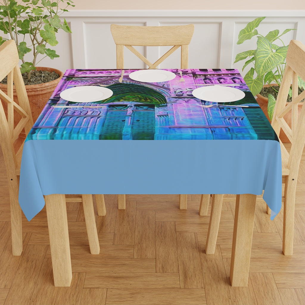 Cathedral Doors In Pink and Blue Table Cloth