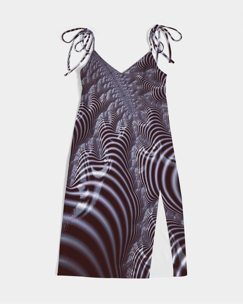 Black and White Spiral Fractal Women's Tie Strap Split Dress