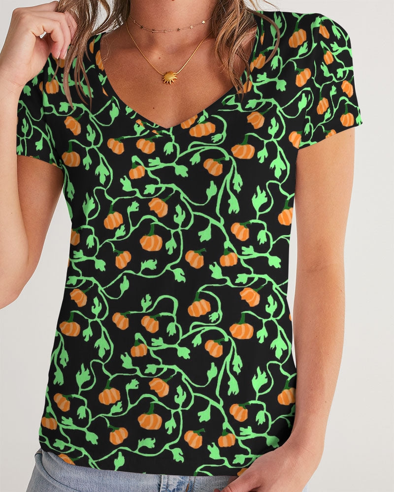 Pumpkin and Vines Patttern Women's V-Neck Tee