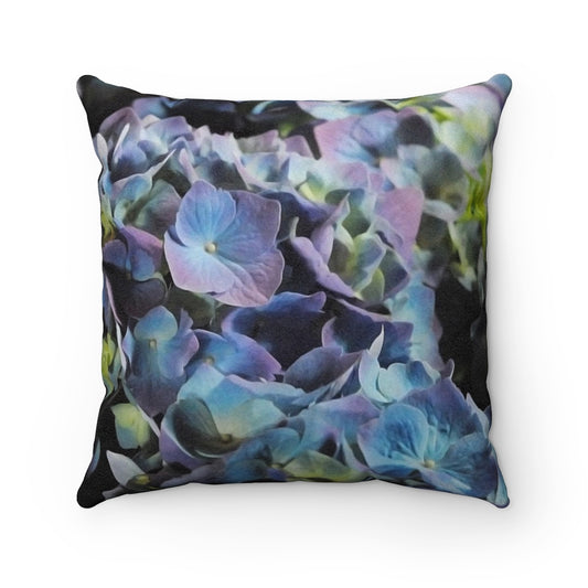 Blue and Purple Hydrangea Faux Suede Square Pillow