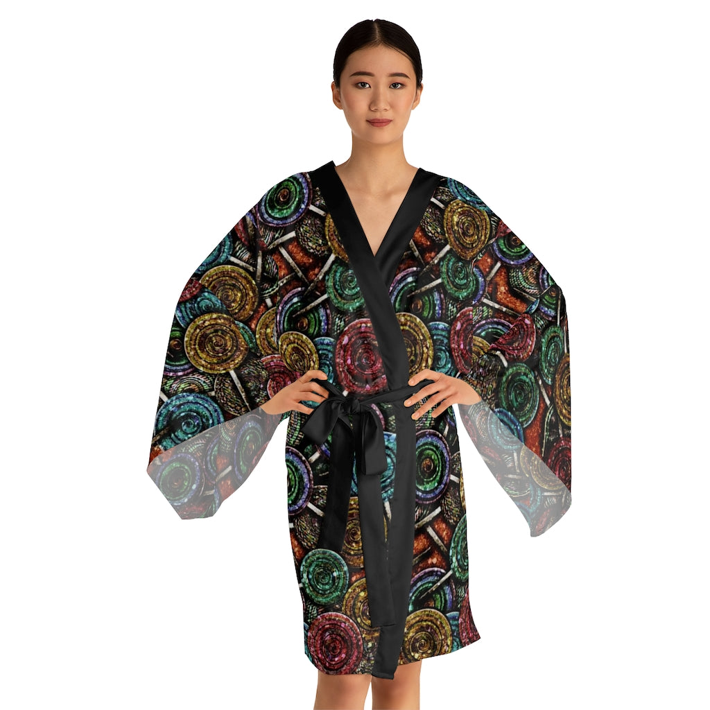 Glitter Lollipop Pattern Long Sleeve Kimono Robe