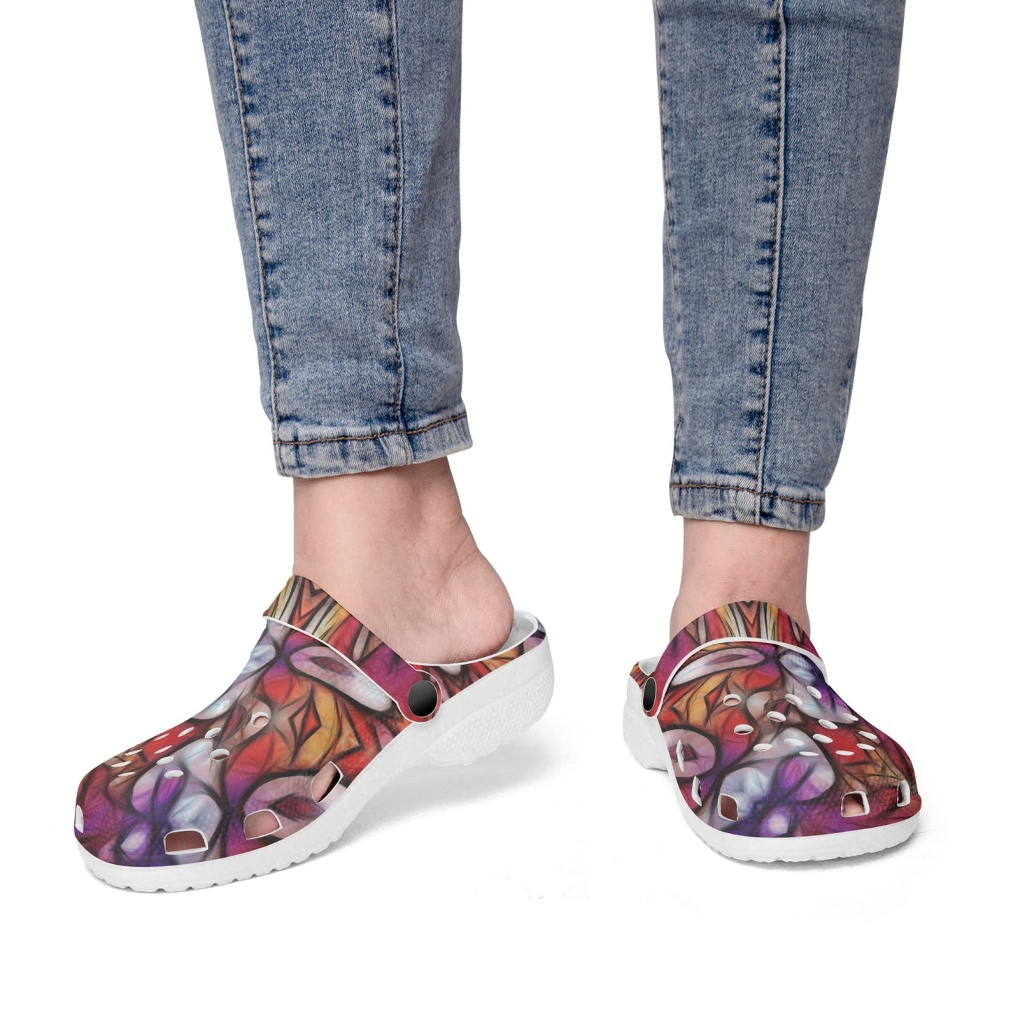 Red Orange Purple Kaleidoscope 413. All Over Printed Clogs