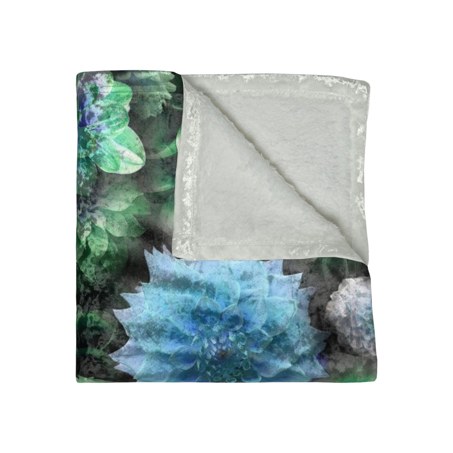Blue Green Dahlias Collage Crushed Velvet Blanket