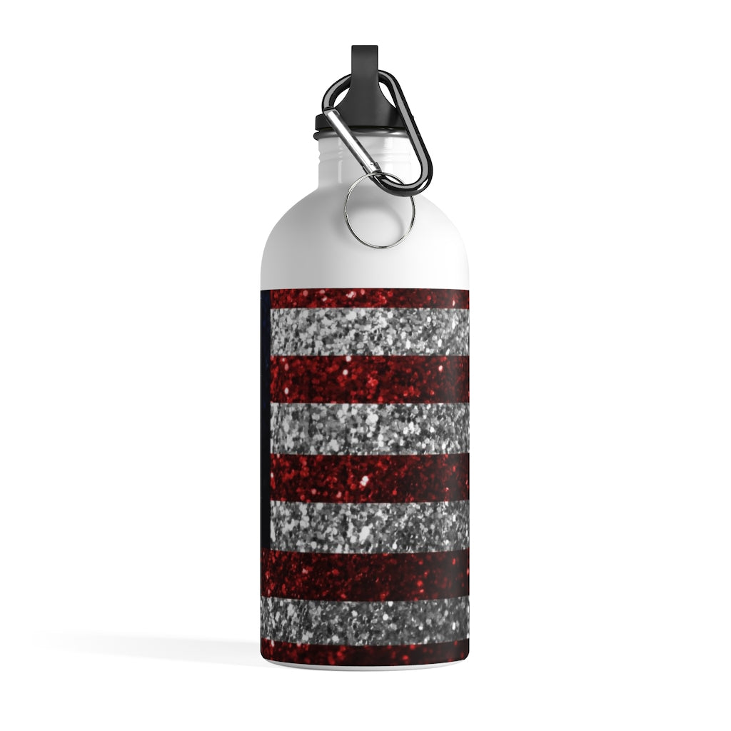 American Flag In Glitter Stainless Steel Water Bottle