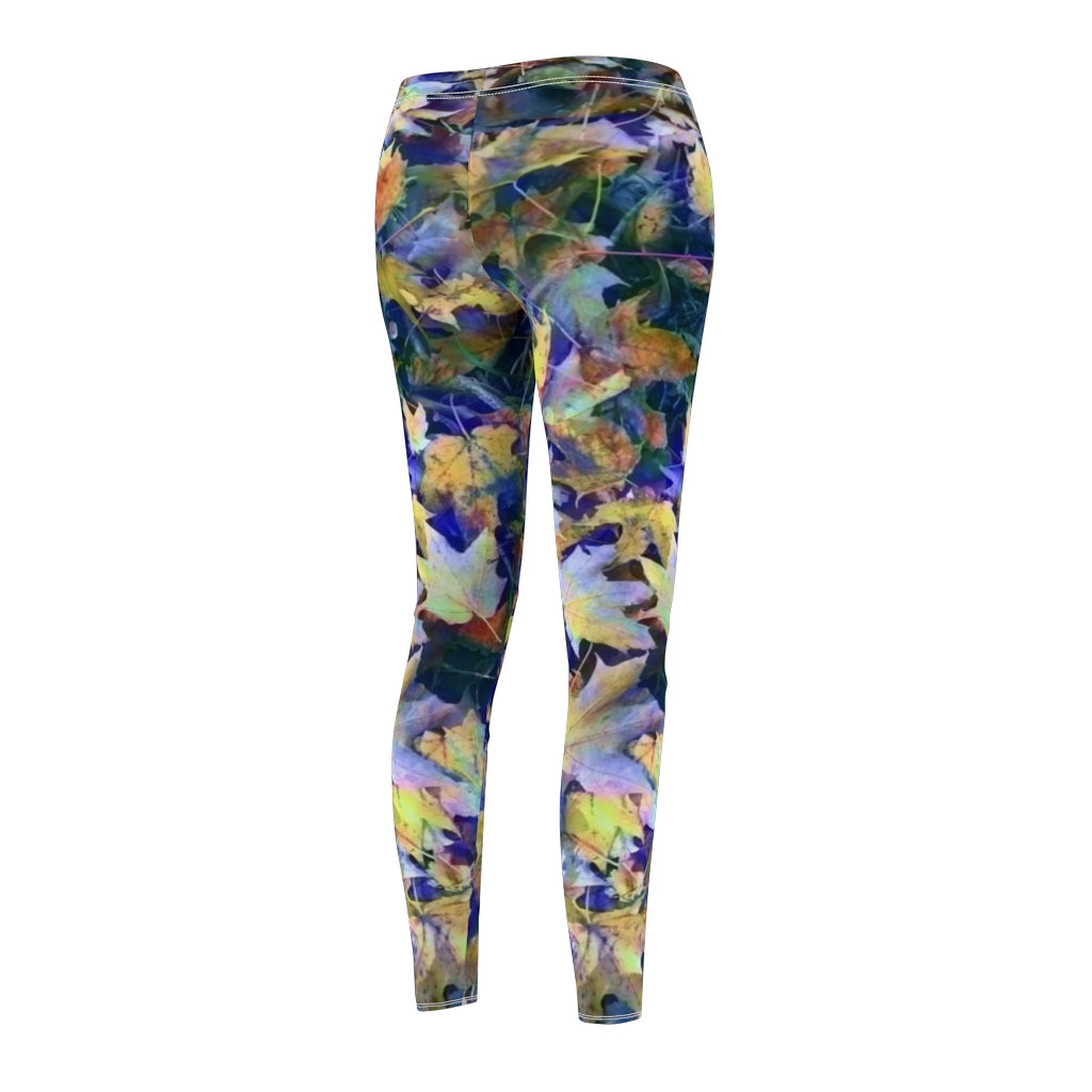 Late October Leaves In Blue Women's Cut & Sew Casual Leggings