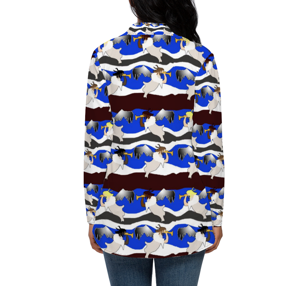 Angels Pattern Custom All Over Print Women's Long Sleeves Shirt with Button
