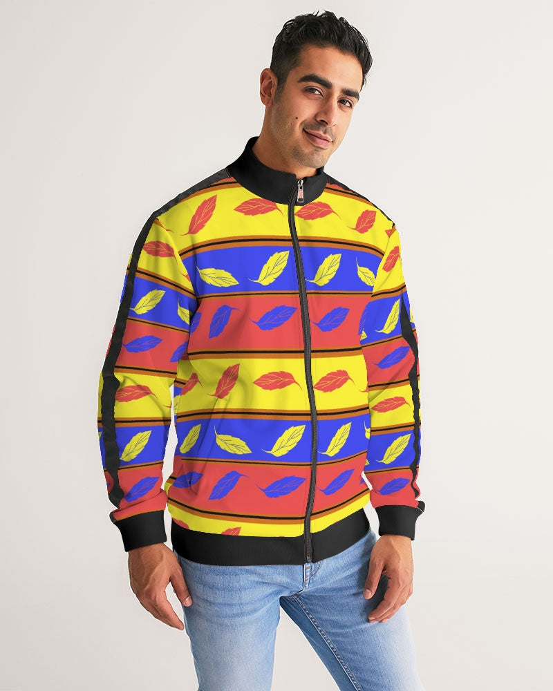 Red Yellow and Blue Leaf Stripes Men's Stripe-Sleeve Track Jacket