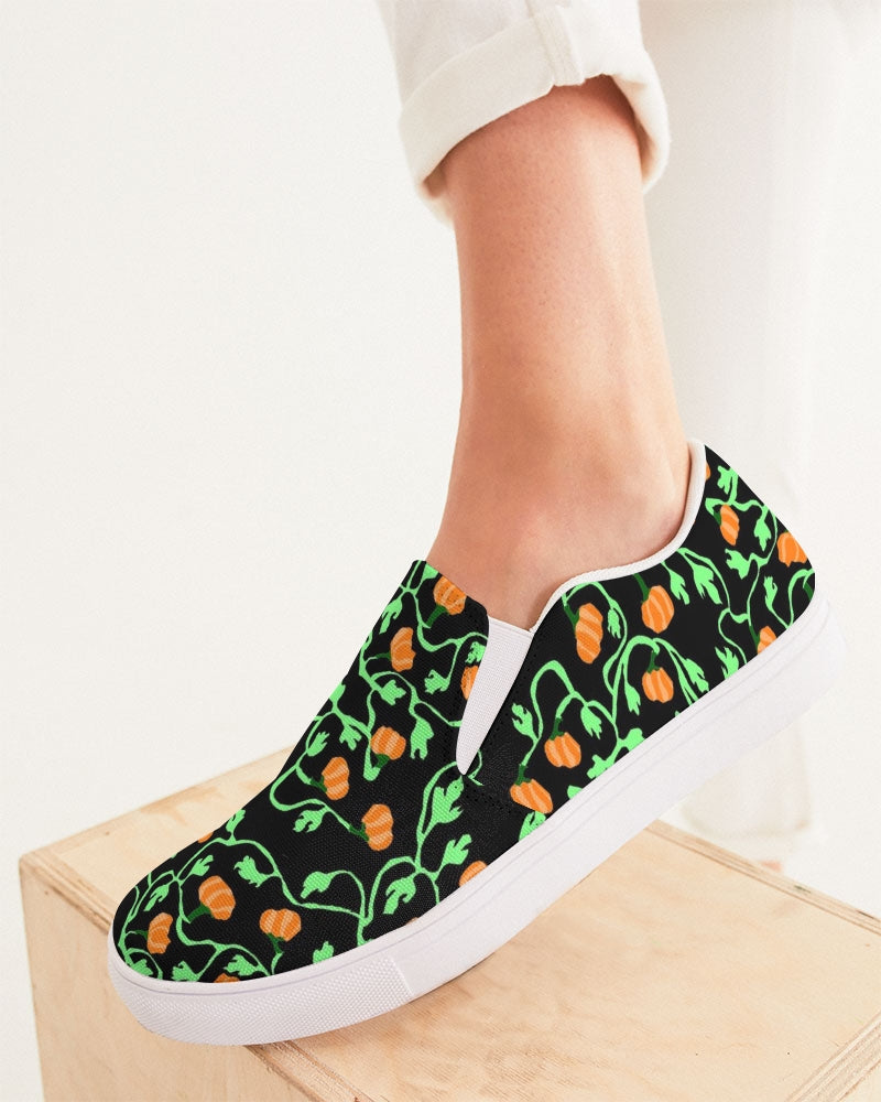 Pumpkin and Vines Patttern Women's Slip-On Canvas Shoe