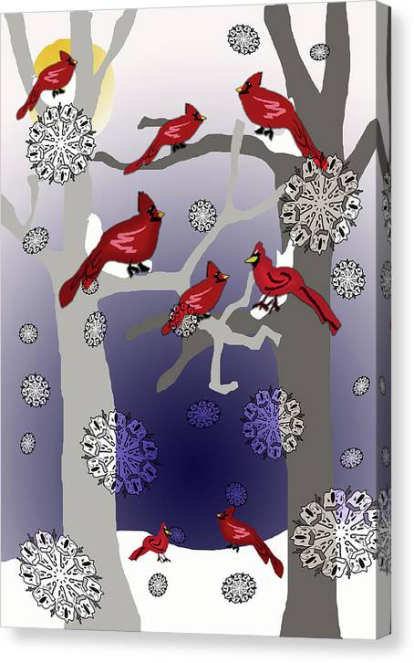 Cardinals In The Snow - Canvas Print