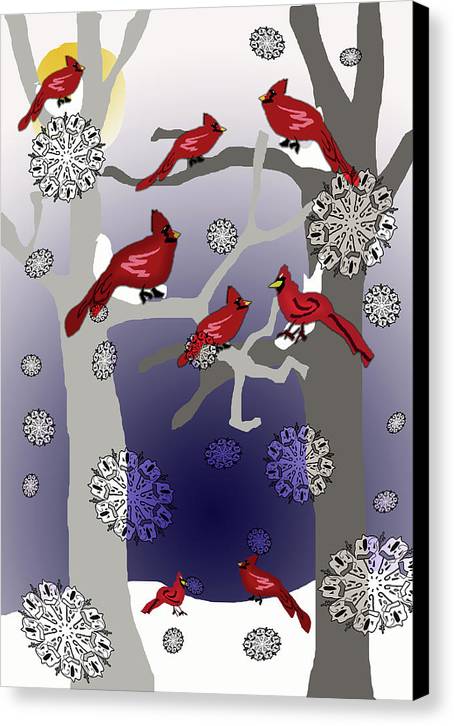 Cardinals In The Snow - Canvas Print