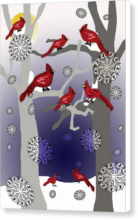 Cardinals In The Snow - Canvas Print