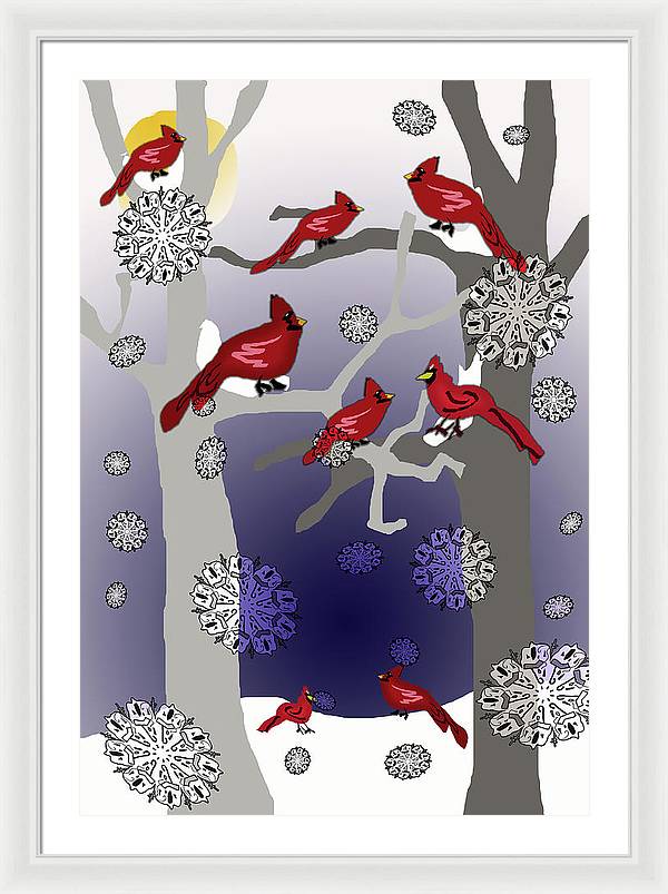 Cardinals In The Snow - Framed Print