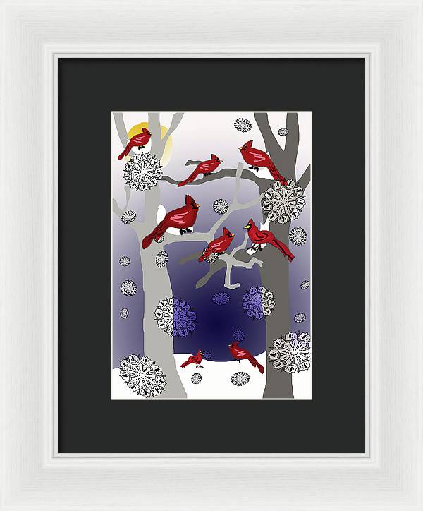 Cardinals In The Snow - Framed Print