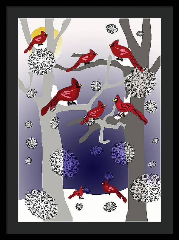 Cardinals In The Snow - Framed Print