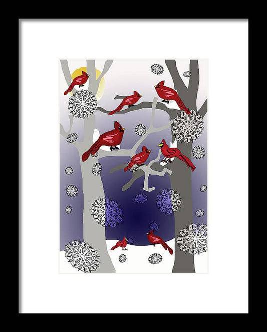 Cardinals In The Snow - Framed Print