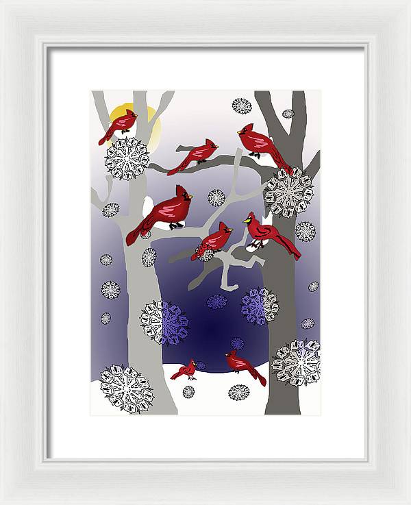 Cardinals In The Snow - Framed Print