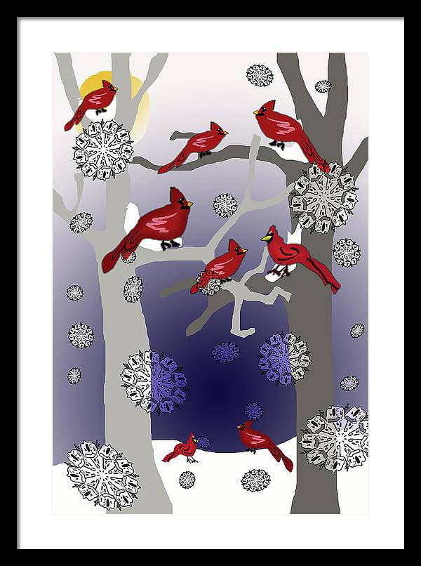 Cardinals In The Snow - Framed Print