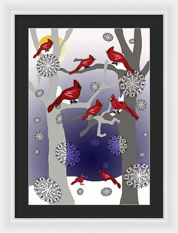 Cardinals In The Snow - Framed Print