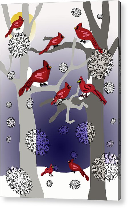 Cardinals In The Snow - Acrylic Print