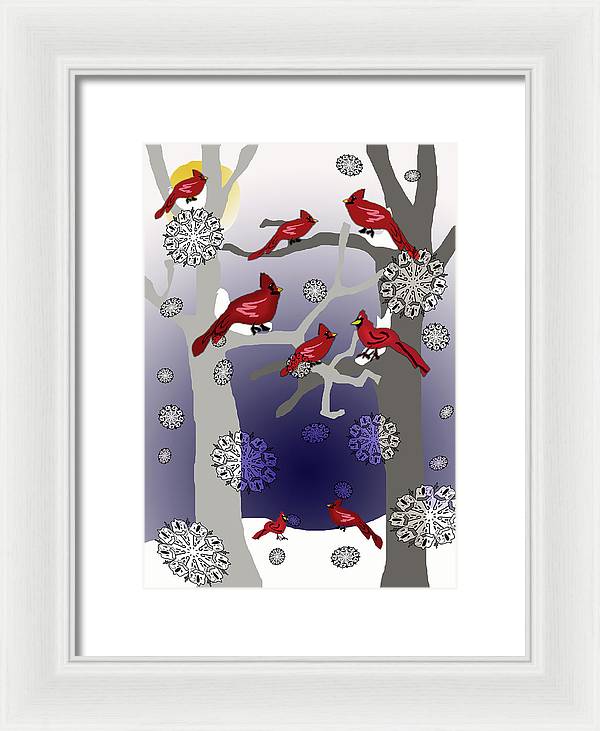 Cardinals In The Snow - Framed Print