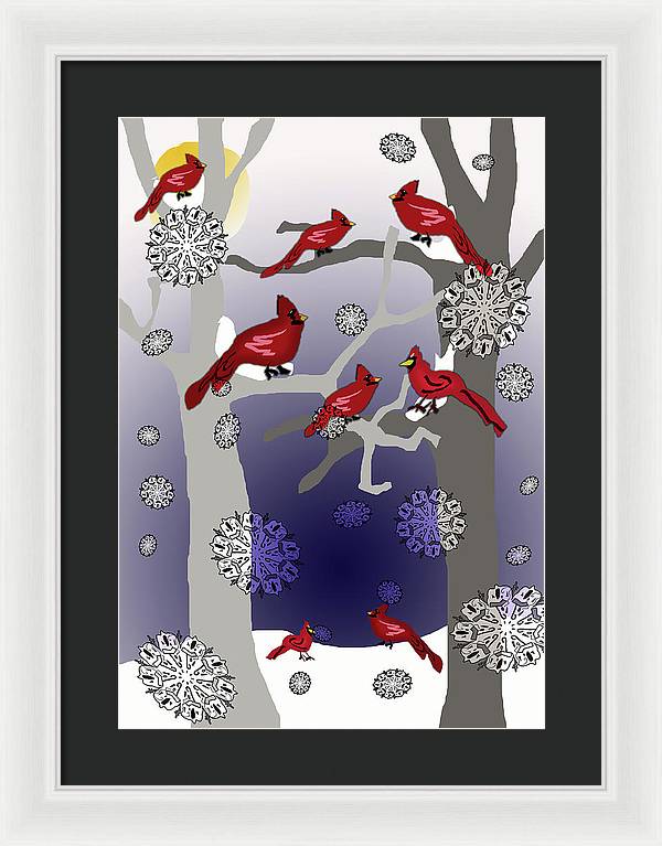 Cardinals In The Snow - Framed Print