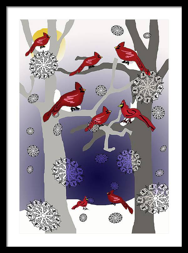 Cardinals In The Snow - Framed Print