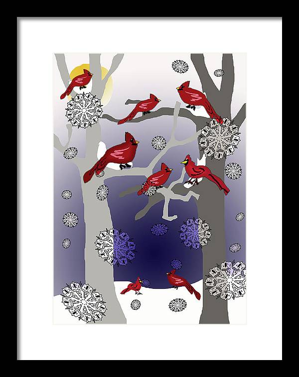 Cardinals In The Snow - Framed Print