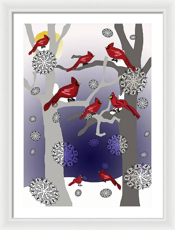 Cardinals In The Snow - Framed Print