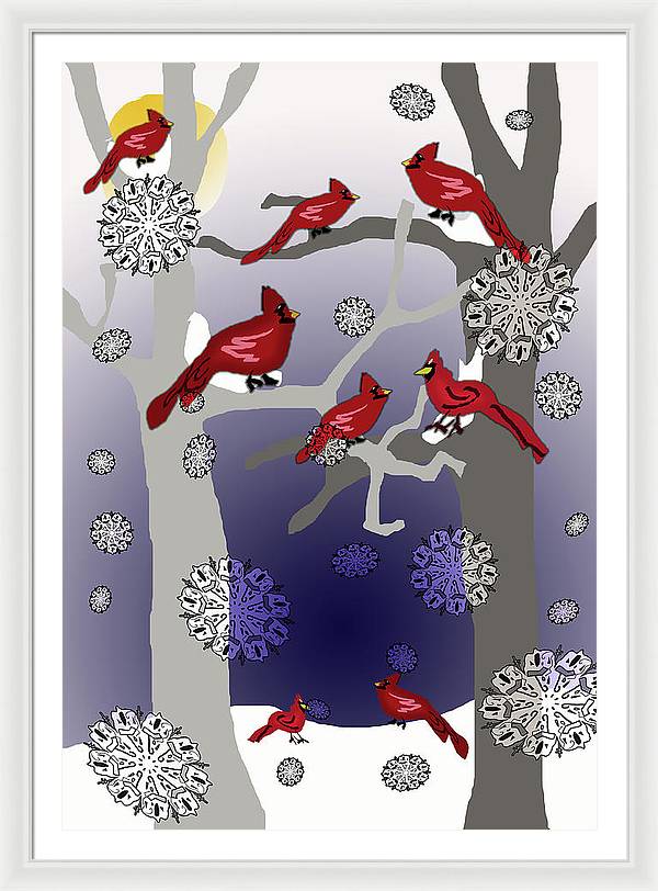 Cardinals In The Snow - Framed Print