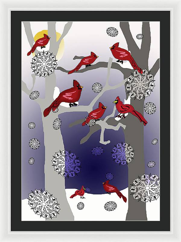 Cardinals In The Snow - Framed Print